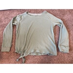 Love Glam Girl Light Green Ribbed Knit Tie Front Long Sleeve Top Kids Size L